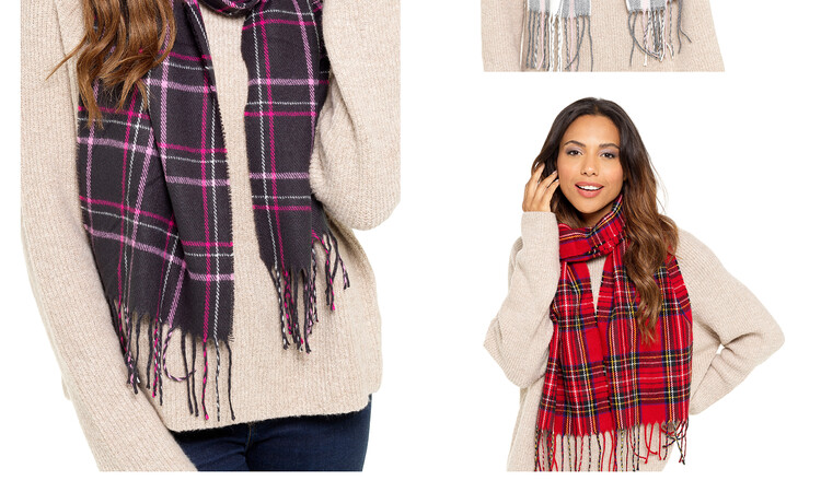 Red, Grey Brown Check scarves